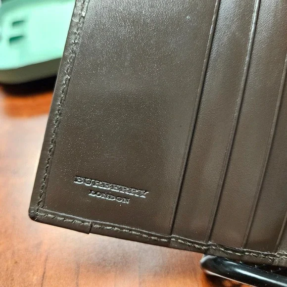 Auth Burberry Haymarket Check Card Holder Black Leather Slim Italy Shadow Horse - Picture 7 of 13